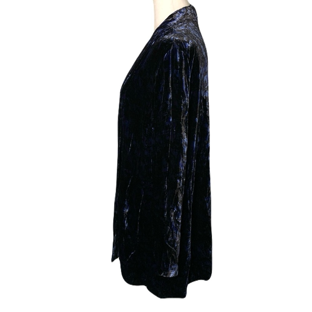 Eileen Fisher Women’s Medium Black & Blue Velvet Silk Rayon Open Front Cardigan - Picture 2 of 7